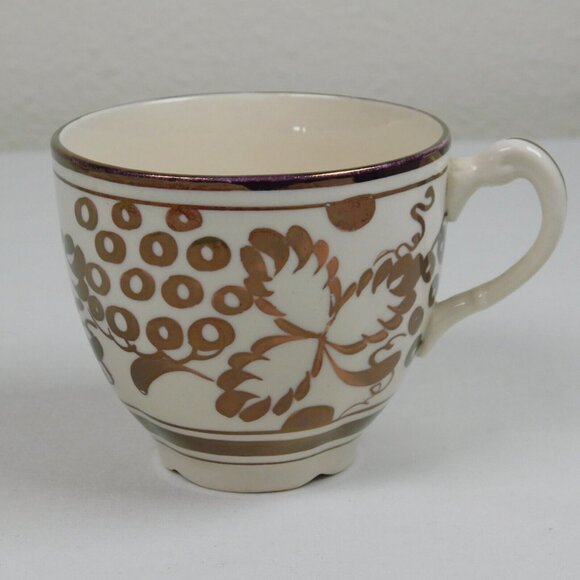 Grays Pottery Copper Luster Grapes Leaves Hand Painted Cup And Saucer Set FLAW - Picture 2 of 11